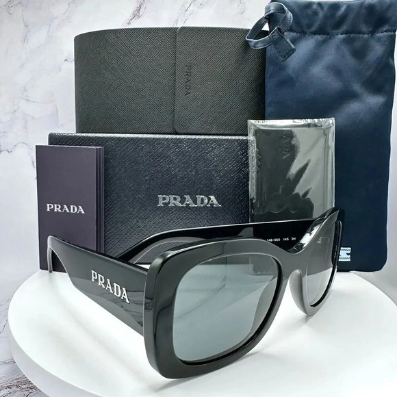 PRADA Sunglasses Black Oversized Square Acetate Letter Logo Italy Authentic - Picture 10 of 16